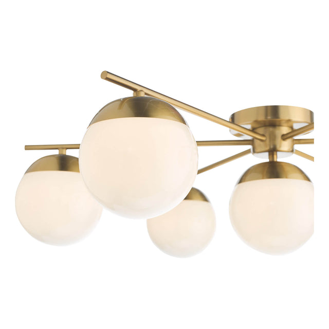 Bombazine 7 Light Semi-Flush Natural Brass and Opal Glass