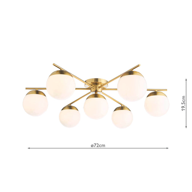 Bombazine 7 Light Semi-Flush Natural Brass and Opal Glass