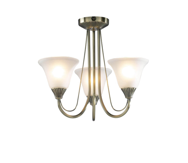 Boston 3 Light Semi Flush Antique Brass complete with Glass