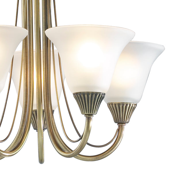 Boston 5 Light Semi Flush Antique Brass Opal Glass