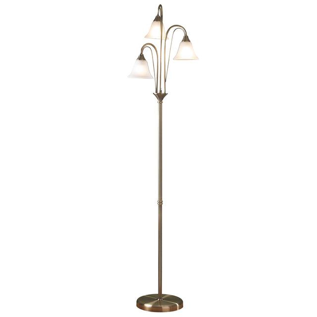 Boston 3 Light Floor Lamp Antique Brass and Opal Glass