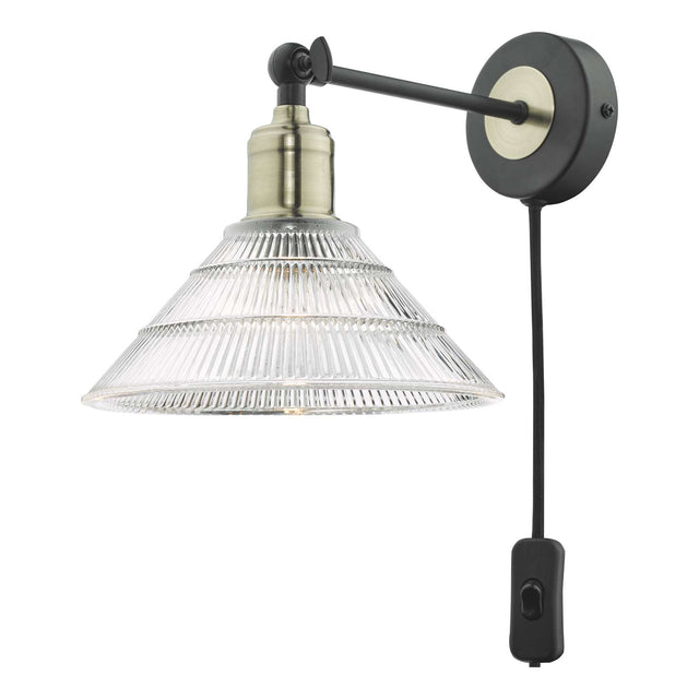 Boyd Wall Light Antique Brass & Matt Black With Glass Shade - Plug In