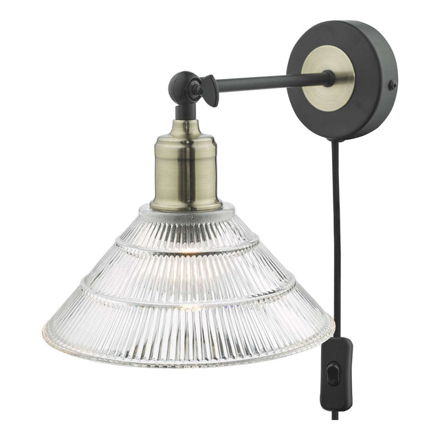 Boyd Wall Light Antique Brass & Matt Black With Glass Shade - Plug In