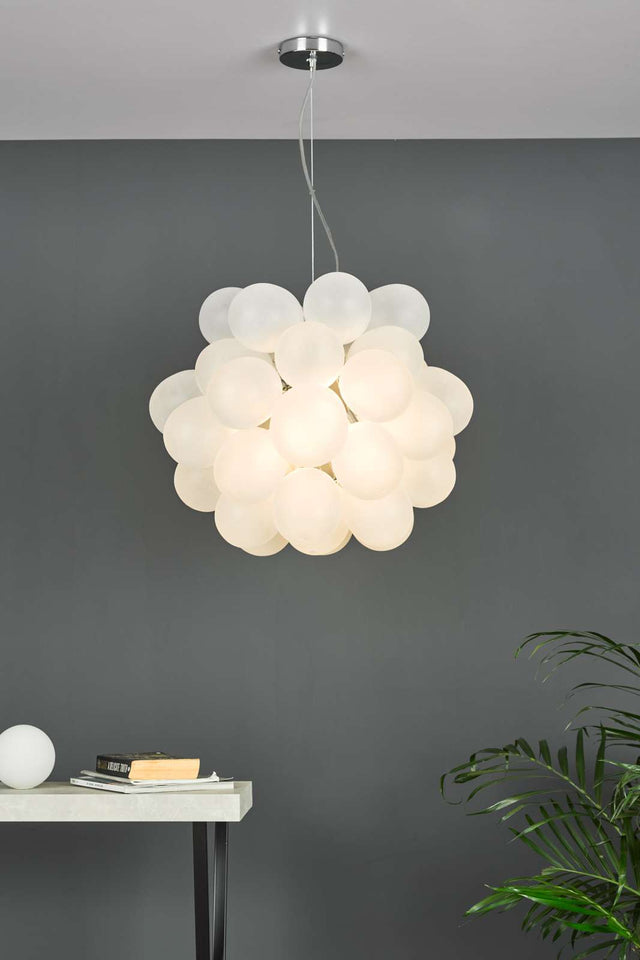 Bubbles 6 Light Pendant Polished Chrome Frosted Glass