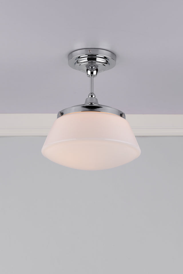 Caden Bathroom Semi Flush Polished Chrome Opal Glass IP44