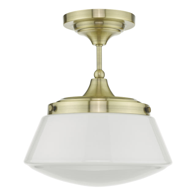 Caden Bathroom Semi Flush Antique Brass Opal Glass IP44