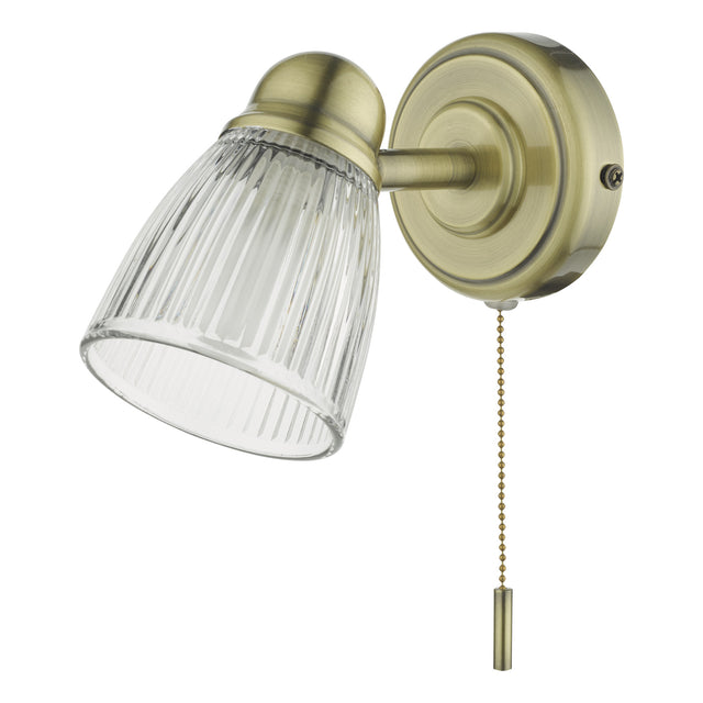 Cedric Bathroom Single Wall Spotlight Antique Brass Glass IP44