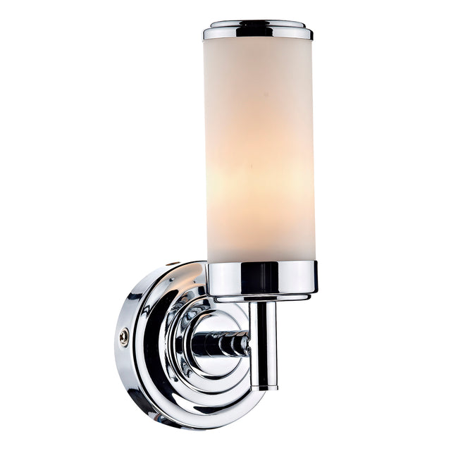 Century Bathroom Wall Light Polished Chrome Opal Glass IP44