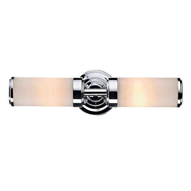 Century Bathroom 2 Light Wall Light Polished Chrome Opal Glass IP44