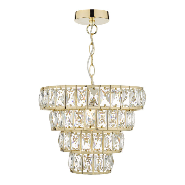 Cerys 1 Light 4 Tier Pendant Crystal & Gold