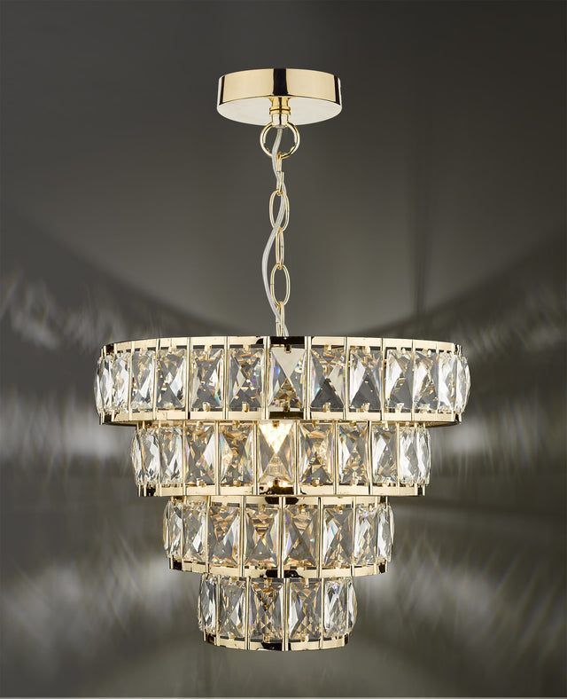 Cerys 1 Light 4 Tier Pendant Crystal & Gold