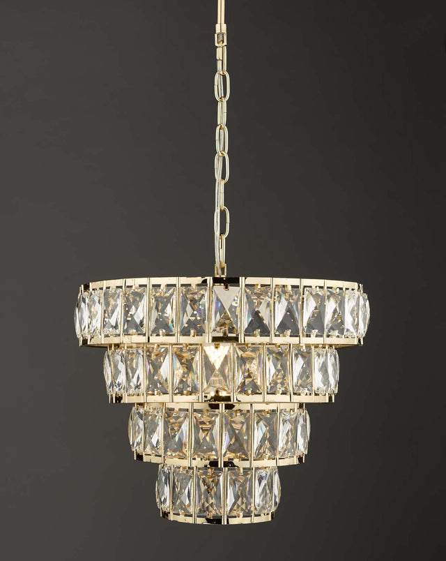 Cerys 1 Light 4 Tier Pendant Crystal & Gold