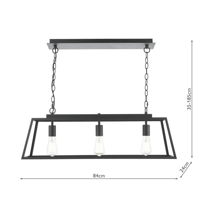 Claudia 3 Light Bar Pendant Matt Black