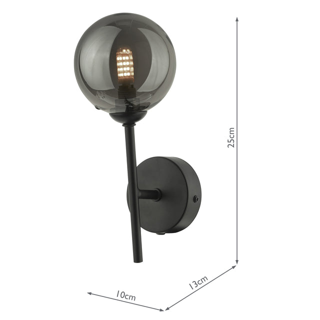 Cohen 1 Light Wall Light Matt Black With Smoked Glass