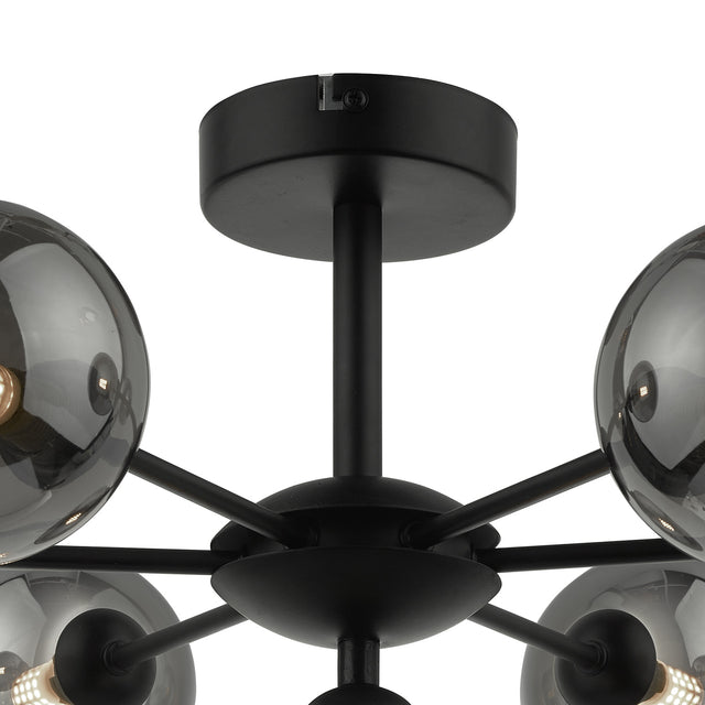 Cohen 7 Light Semi Flush Matt Black Smoked Glass