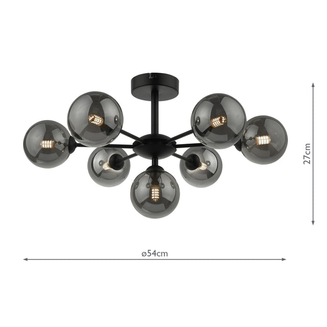 Cohen 7 Light Semi Flush Matt Black Smoked Glass