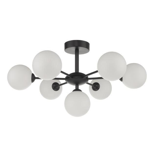 Cohen 7 Light Semi Flush Matt Black Opal Glass