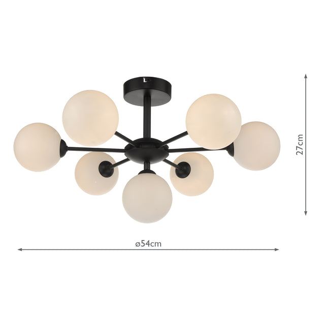 Cohen 7 Light Semi Flush Matt Black Opal Glass