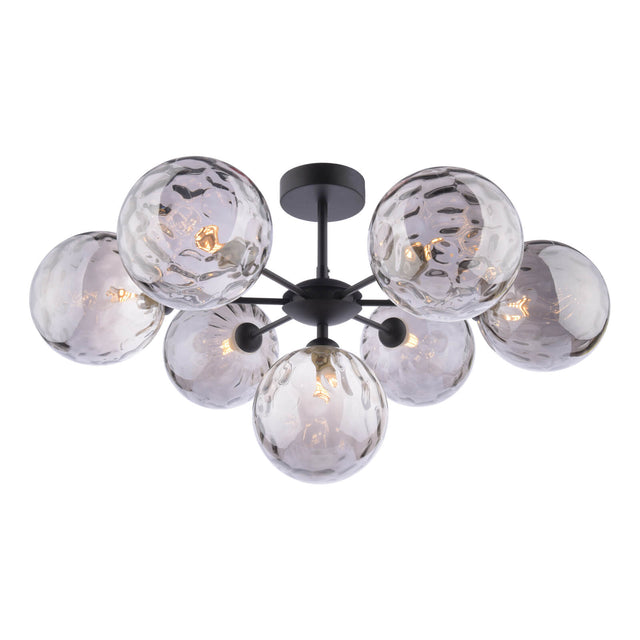 Cohen 7 Light Semi Flush Matt Black Smoked Glass