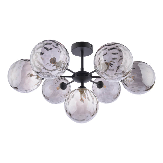 Cohen 7 Light Semi Flush Matt Black Smoked Glass