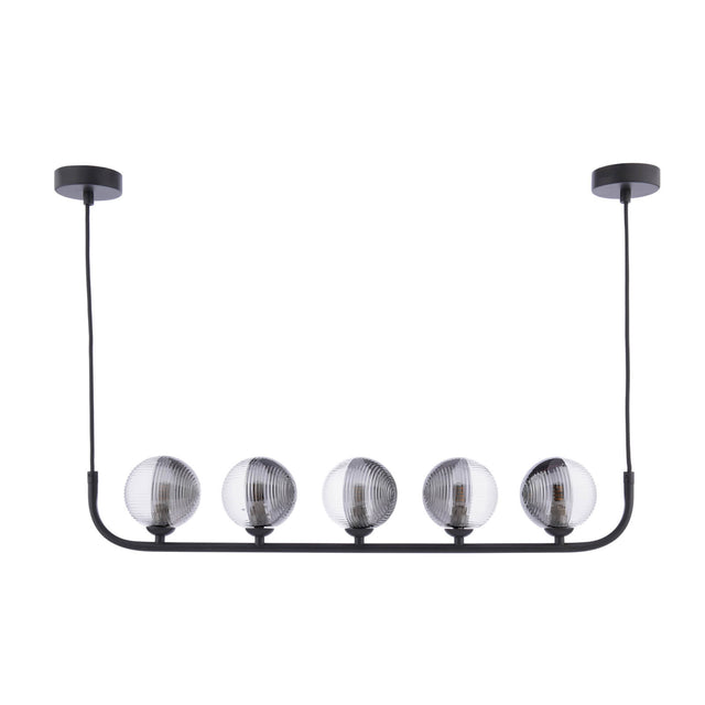 Cradle 5 Light Bar Pendant Matt Black & Smoked/Clear Ribbed Glass