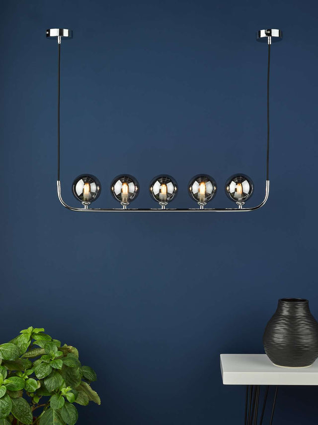 Cradle 5 Light Bar Pendant Polished Chrome Smoked Glass