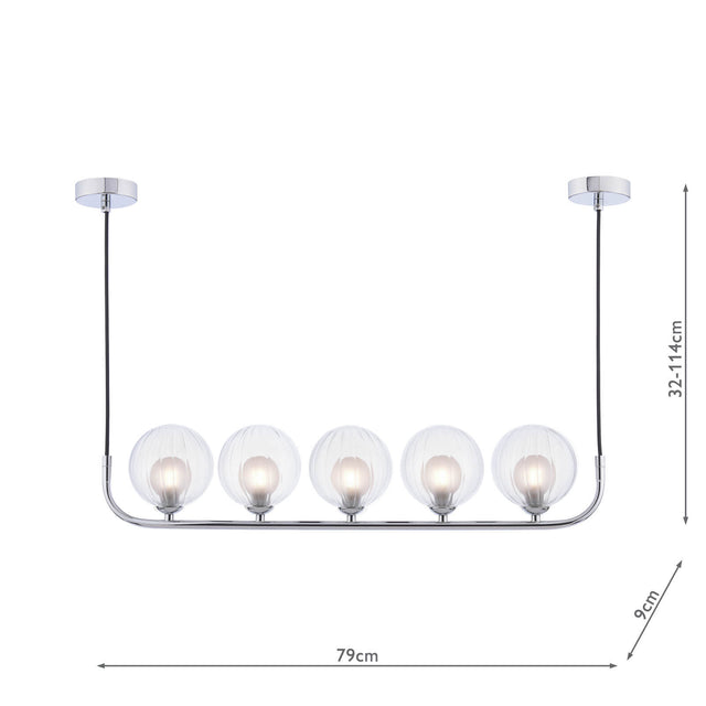 Cradle 5 Light Bar Pendant Polished Chrome & Clear/Opal  Glass