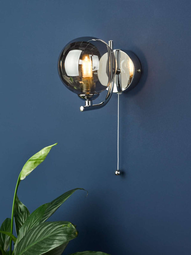 Cradle 1 Light Wall Light Polished Chrome Smoked Glass