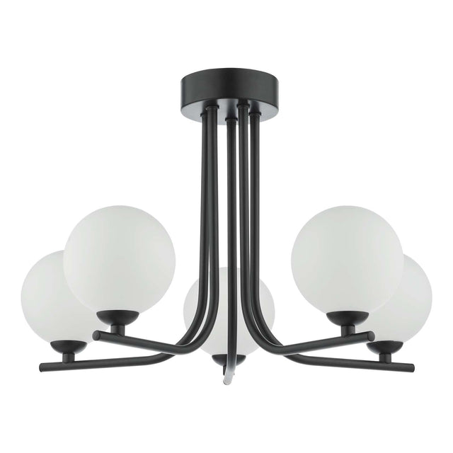 Cradle 5 Light Semi Flush Matt Black Opal Glass