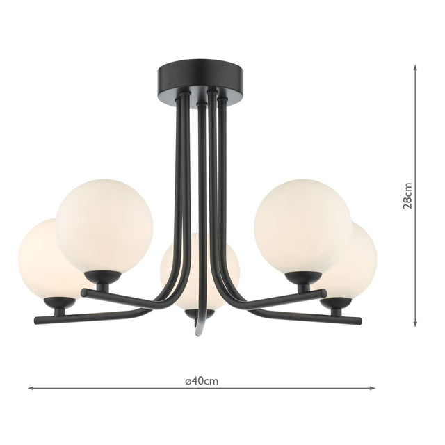 Cradle 5 Light Semi Flush Matt Black Opal Glass