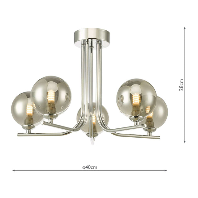 Cradle 5 Light Semi Flush Polished Chrome Smoked Glass