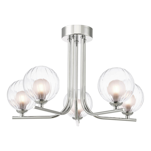 Cradle 5 Light Semi-Flush Polished Chrome & Clear/Opal Glass