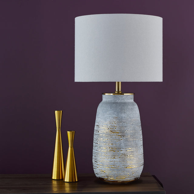 Creon Ceramic Table Lamp Grey and Antique Brass Base Only