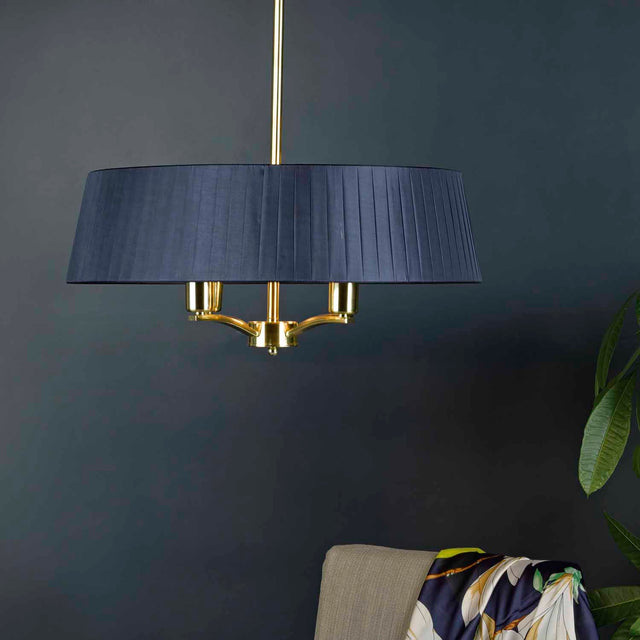 Cristin 4 Light Pendant Satin Brass With Navy Shade