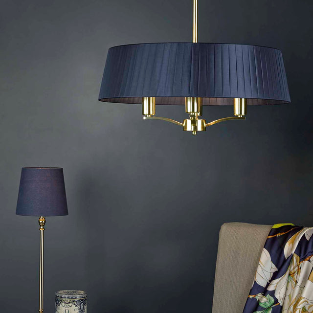 Cristin 4 Light Pendant Satin Brass With Navy Shade