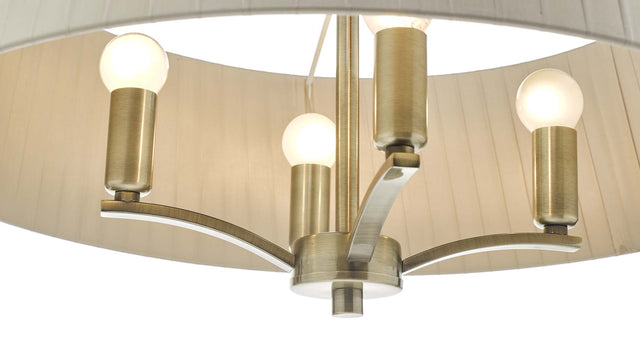 Cristin 4 Light Pendant Antique Brass With Taupe Shade