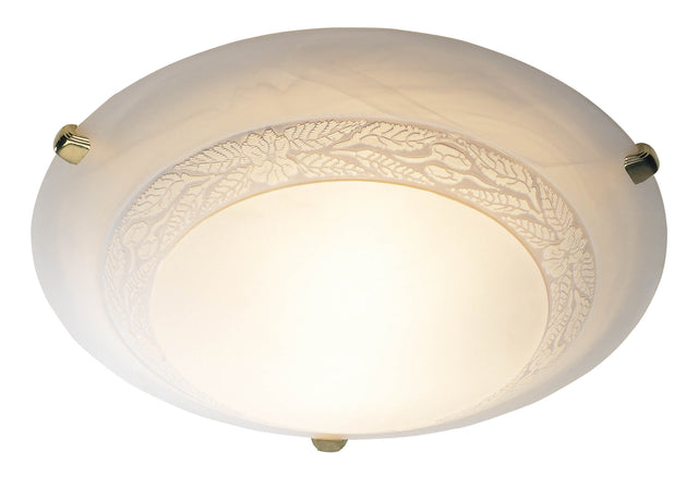 Damask 3 Light Flush Alabaster Glass Brass 50cm