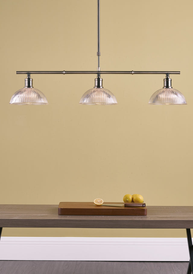 Dara 3 Light Bar Pendant Antique Brass & Glass