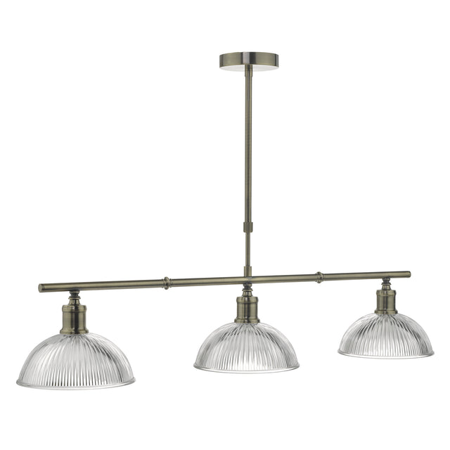 Dara 3 Light Bar Pendant Antique Brass & Glass