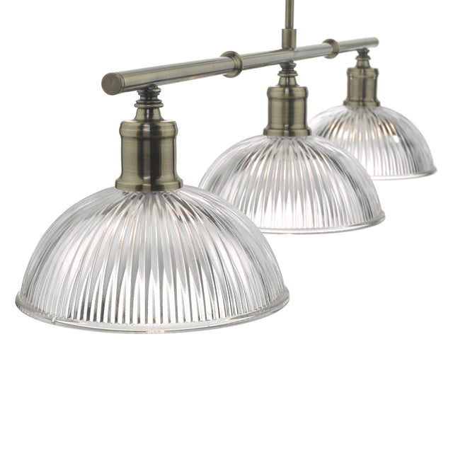 Dara 3 Light Bar Pendant Antique Brass & Glass