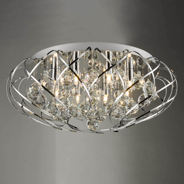 Davian 8 Light Flush Polished Chrome Crystal