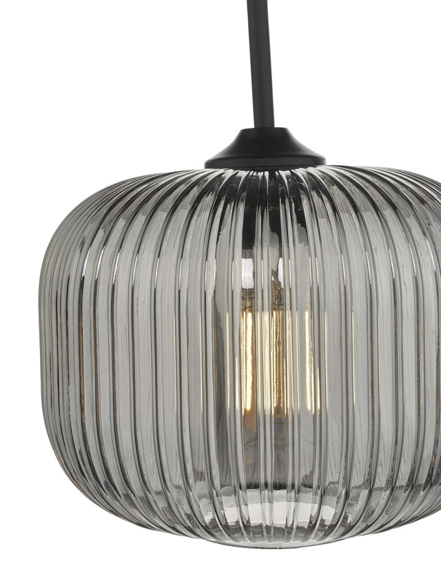 Demarius 1 Light Pendant Black and Smoked Glass