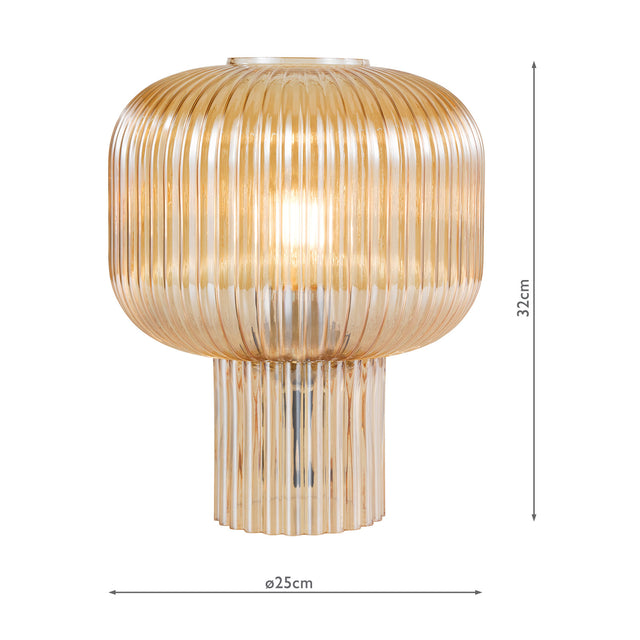 Demarius Table Lamp Amber Ribbed Glass