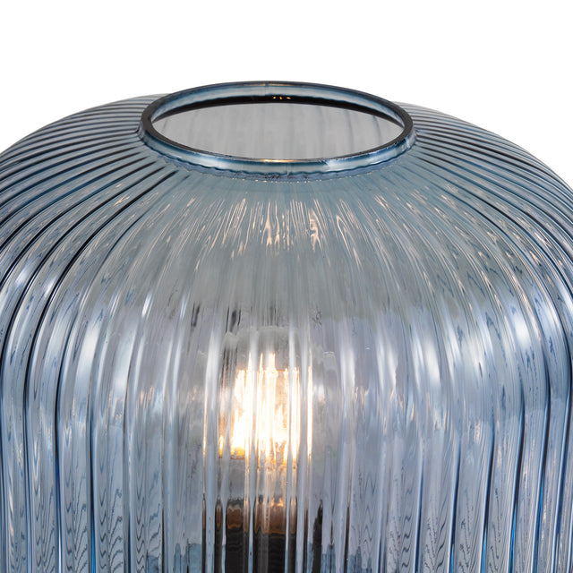 Demarius Table Lamp Blue Ribbed Glass