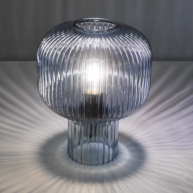 Demarius Table Lamp Blue Ribbed Glass