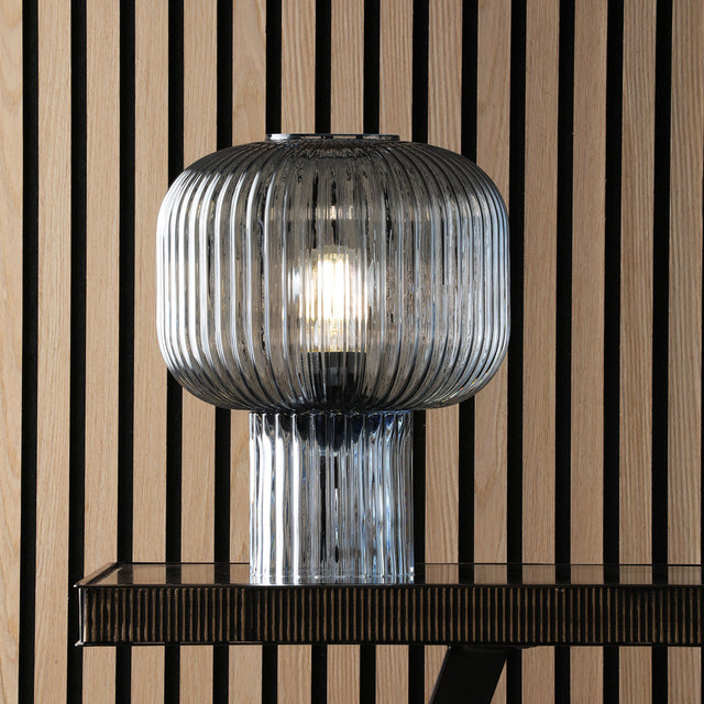 Demarius Table Lamp Blue Ribbed Glass