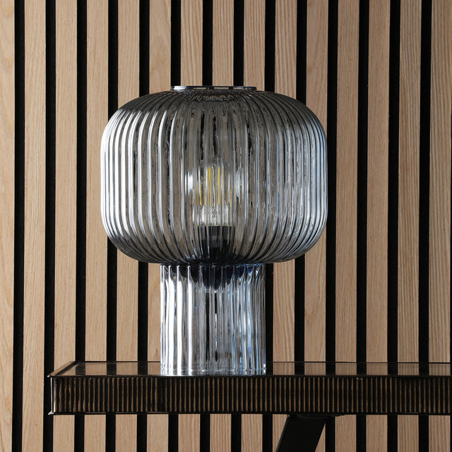 Demarius Table Lamp Blue Ribbed Glass