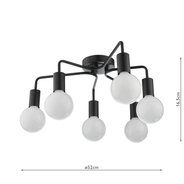 Dena 6 Light Semi-Flush Matt Black