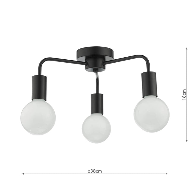 Dena 3 Light Semi-Flush Matt Black