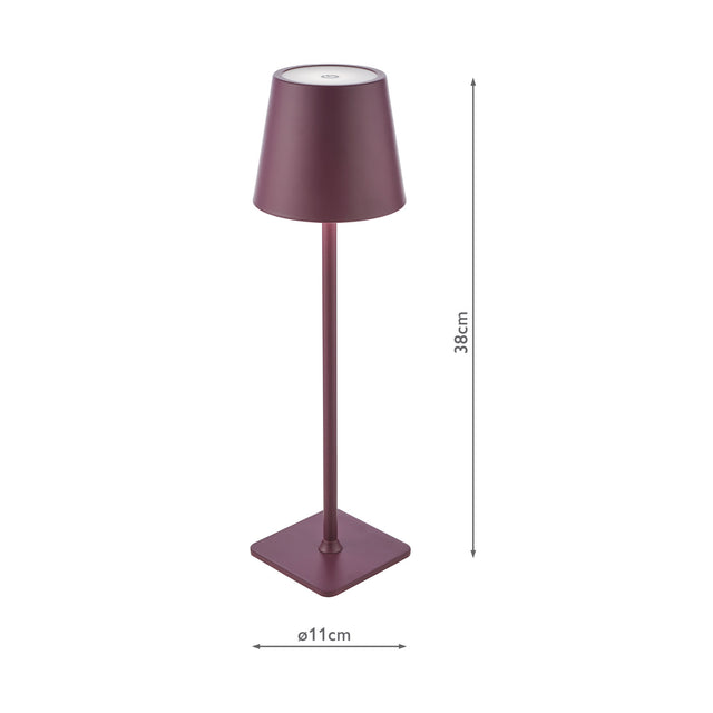 Derrick Rechargeable Outdoor Table Lamp Satin Purple LED IP54